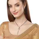 Peacock Design Gold-Plated White & Black Stone Studded & Beaded Mangalsutra Set