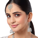 Rhodium-Plated with Silver-Tone Sea Green American Diamond Stone-studded Jewellery Set with Mang Tika Combo