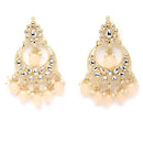 Meenakari Gold-Plated White & Peach-Coloured Kundan-Studded & Pearl Beaded Jewellery Set