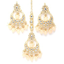 Meenakari Gold-Plated White & Peach-Coloured Kundan-Studded & Pearl Beaded Jewellery Set