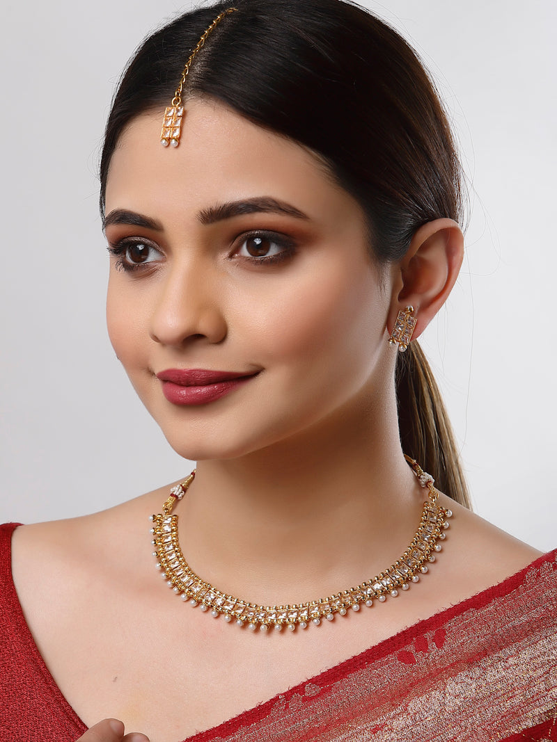 Gold-Plated & Stone Studded Handcrafted Jewellery Set