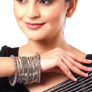 Rhodium-Plated with Silver-Tone Set of 40 and Oxidised Textured Bangle