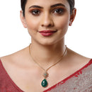 Gold-Plated Green & Off-White CZ-Studded Pendant With Chain