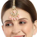 Traditional Gold Plated Kundan Studded & Pink Drop Pearl Maangtikka