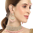 Meenakari Gold-Plated White & Pink Kundan-Studded & Pearl Beaded Jewellery Set
