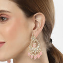 Gold Plated Kundan & Pearls Studded Crescent Shaped Chandbali Earrings