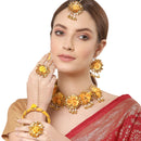 Yellow & White Pearl Gota Patti Flower Jewellery Set Combo