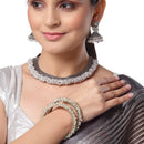 Oxidized White Pearl Studded Jewellery Set with Bangles & Earrings