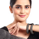 Set Of 2 Silver-Plated Artistic Designed Bangles