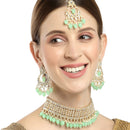Meenakari Choker Gold-Plated Sea Green & White Kundan-Studded & Beaded Jewellery Set