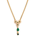 Gold-Plated Green & White Stone Studded Floral Necklace