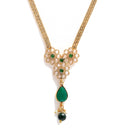 Gold-Plated Green & White Stone Studded Floral Necklace
