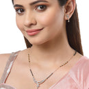 Gold Plated American Diamond Studded Black Beaded Designer Mangalsutra With Earrings For Women