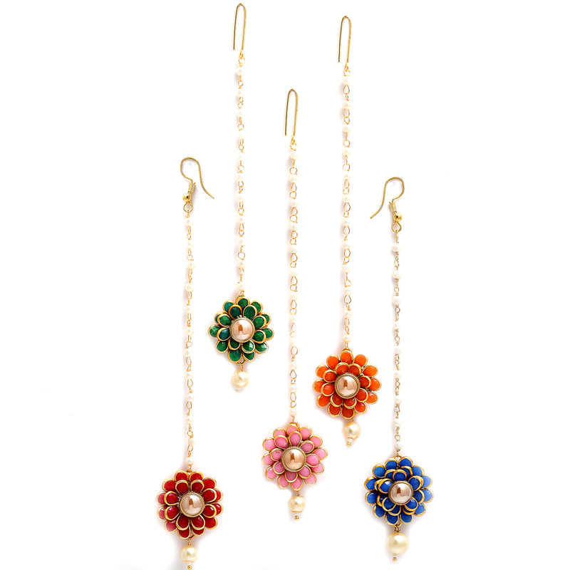 Gold-Plated Pearl Flower Maang Tikka Combo Set