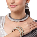 Oxidized White Pearl Studded Jewellery Set with Bangles & Earrings