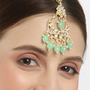 Traditional Gold Plated Kundan Studded & Mint Green Drop Pearl Maangtikka