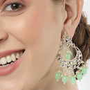 Gold Plated Kundan & Pearls Studded Crescent Shaped Chandbali Earrings