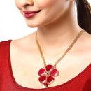 Gold-Plated Red Stone Studded Flower Pendant