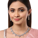 Rhodium-Plated with Silver-Tone White American Diamond-Studded Jewellery Set