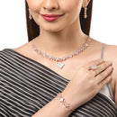 Square Shaped Rose Gold-Plated White American Diamond Studded Jewellery Set Combo