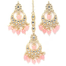 Meenakari Gold-Plated White & Pink Kundan-Studded & Pearl Beaded Jewellery Set