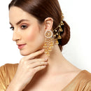 Traditional Bahubali Style Off White Circular Shaped Gold-Plated Drop Earrings With Ear Chain