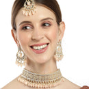 Meenakari Gold-Plated White & Peach-Coloured Kundan-Studded & Pearl Beaded Jewellery Set