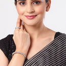 Rhodium Plated Silver Toned American Diamond Studded  Round Charm Bracelet Combo Set of 2 With Ring