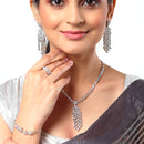 Rhodium-Plated with Silver-Tone White American Diamond-Studded Jewellery Set Combo
