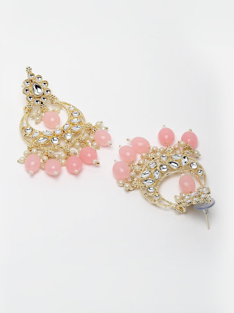 Meenakari Gold-Plated White & Pink Kundan-Studded & Pearl Beaded Jewellery Set