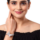 Rhodium-Plated Silver Toned White American Diamond Studded Kada Bracelet