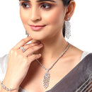 Rhodium-Plated with Silver-Tone White American Diamond-Studded Jewellery Set Combo