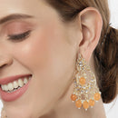 Gold Plated Kundan & Pearls Studded Crescent Shaped Chandbali Earrings