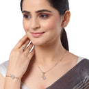 Gold Plated White American Diamond Studded Floral Design Pendant Combo Set With Adjustable Bracelet & Ring