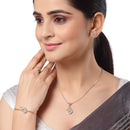 Gold Plated White American Diamond Studded Floral Design Pendant Combo Set With Adjustable Bracelet & Ring