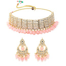Meenakari Gold-Plated White & Pink Kundan-Studded & Pearl Beaded Jewellery Set