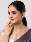 Gold Plated White American Diamond Studded Floral Design Pendant Combo Set With Adjustable Bracelet & Ring