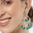 Gold Plated Kundan & Pearls Studded Crescent Shaped Chandbali Earrings