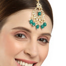 Traditional Gold Plated Kundan Studded & Green Drop Pearl Maangtikka