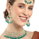 Teal Blue Gold-Plated Kundan Studded Jewelry Set