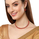Floral Shaped Gold-Plated Red American Diamond Studded Necklace Set with Earrings