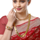Gold-Plated Peacock Red & Green Temple Coin Jewellery Set with Bangles & Earrings