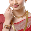 Gold-Plated Peacock Red & Green Temple Coin Jewellery Set with Bangles & Earrings