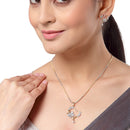 Gold-Plated White Cubic Zirconia Stone Studded Pendant Set With Chain & Earrings Combo