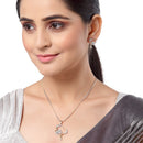 Gold-Plated White Cubic Zirconia Stone Studded Pendant Set With Chain & Earrings Combo
