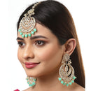 Rose Gold-Plated Sea Green American Diamond Studded Contemporary Head Jewellery With Earring