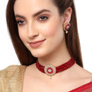 Red Gold-Plated Stone Studded Multistrand Choker Necklace & Earrings
