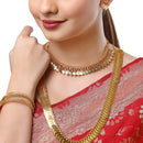 Gold-Plated Polki Red  Temple Coin Jewellery Set with Bangles & Earrings