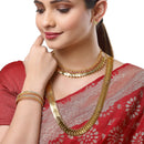Gold-Plated Polki Red  Temple Coin Jewellery Set with Bangles & Earrings