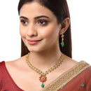 Jewellery Set Gold Plated Leaf Shaped Designer Meena Work Necklace Set With Earrings Bridal Jewellery For Women & Girls